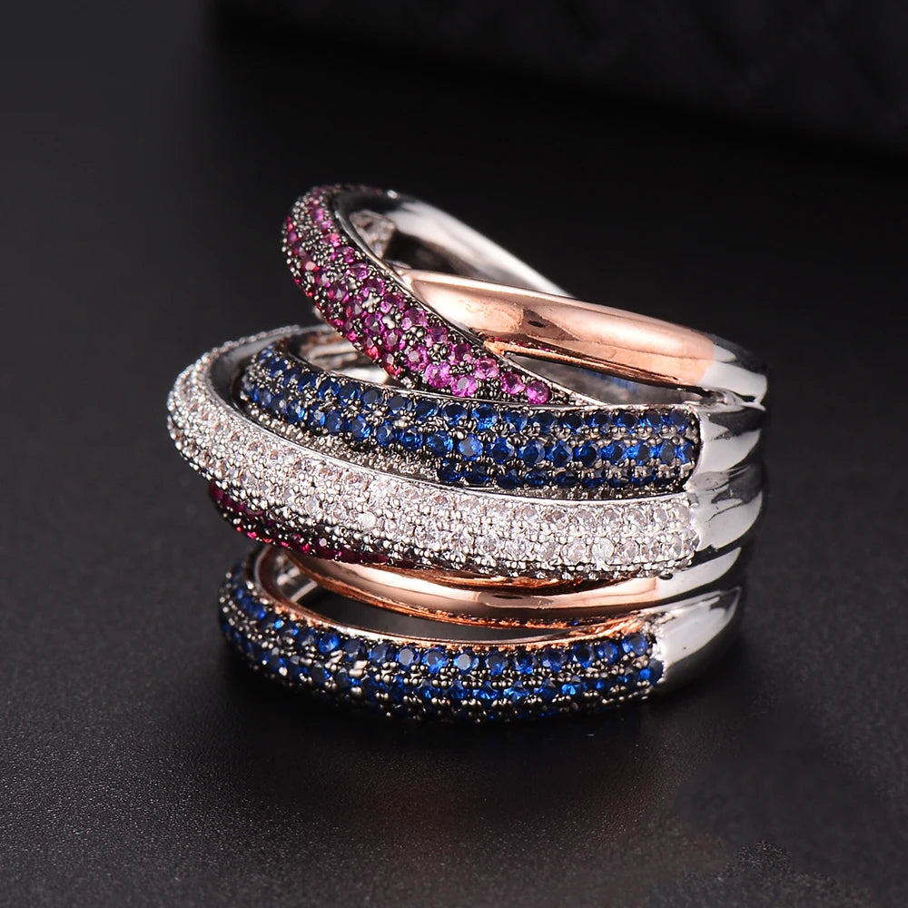 Luxury Twist Lines Geometry Cubic Zironium Engagement Dubai Naija Bridal Finger Rings Jewelry Addiction