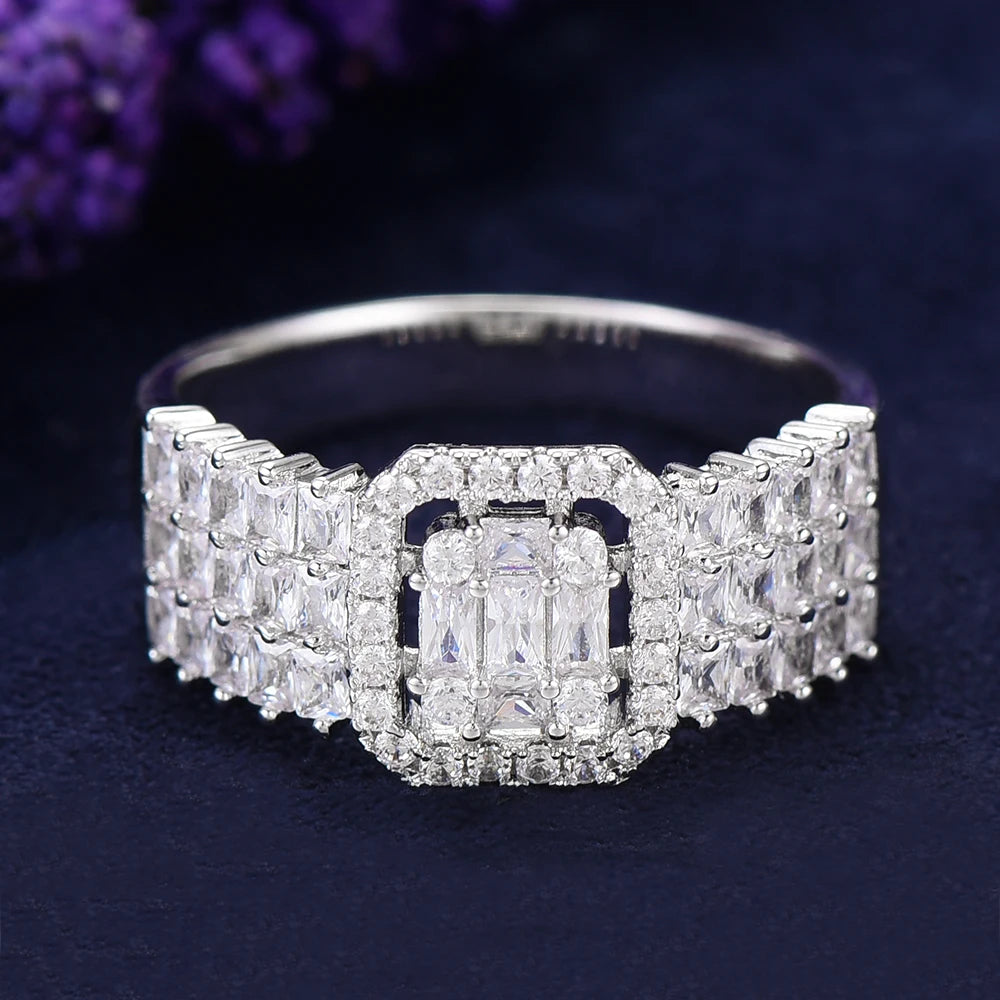 Luxury Statement Stackable Ring For Women Wedding Cubic Zircon Engagement Dubai Punk Bridal Two Finger Rings