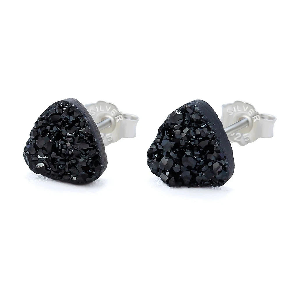 Hot Sale Triangle 8mm Drusy Stud Earring Natural Stone Jewelry Popular Druzy Silver Color Ear Stud Holder Aretes For Women