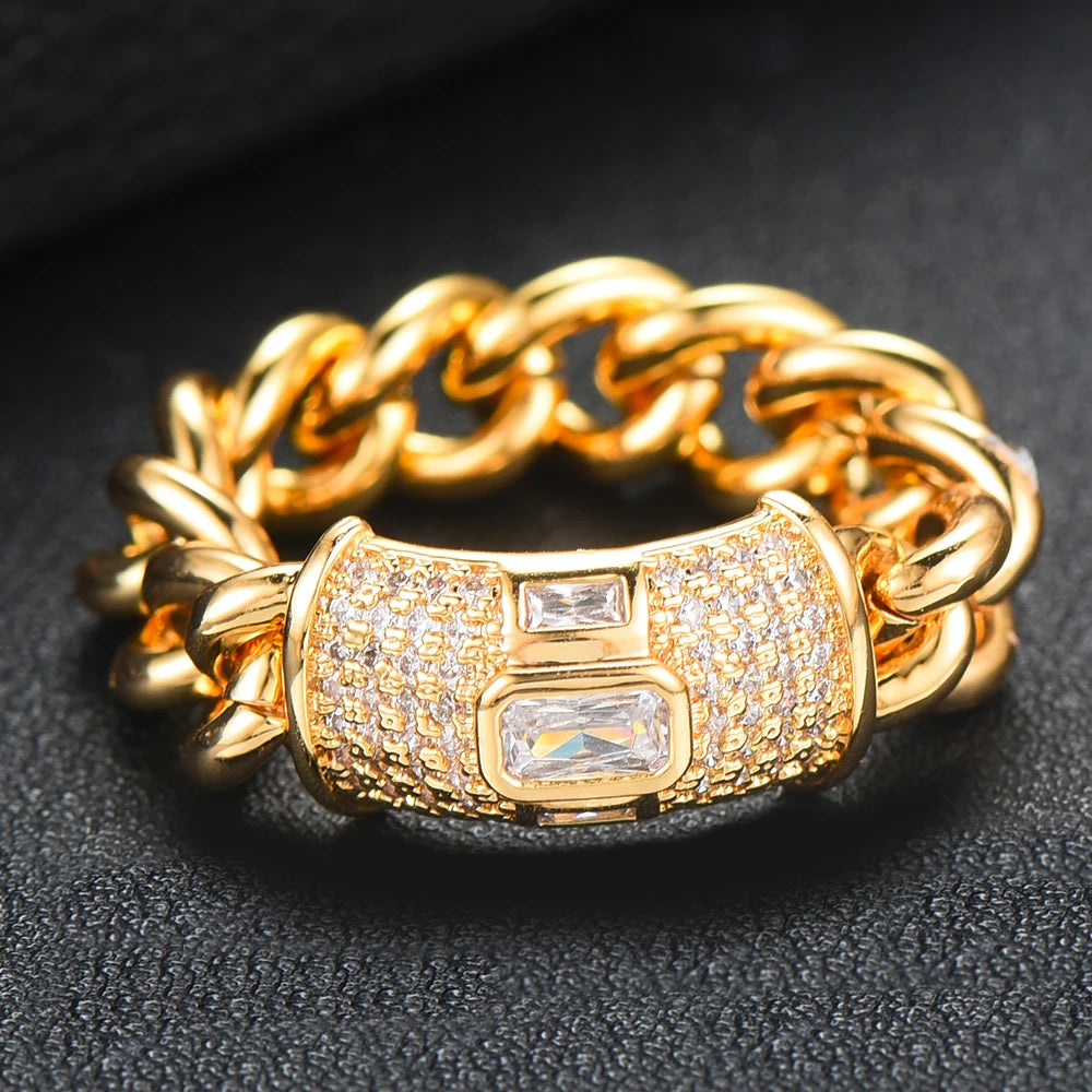 Bold Stackable Ring Luxury Chunky Chain Rings for Women Wedding Cubic Zircon Bridal Engagement Wedding Dubai Finger Rings