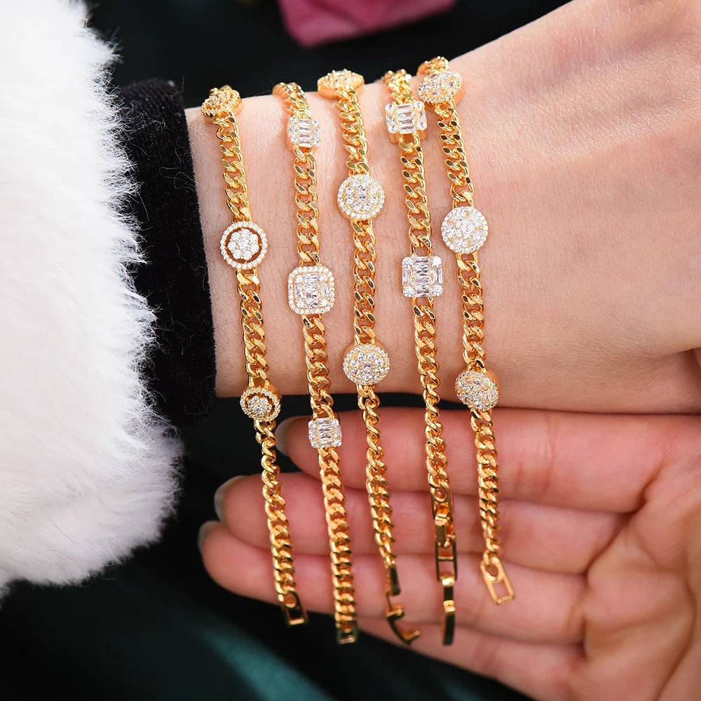 New HIPHOP Iced out Cuban Links STACK BRACELET Jewelry For Women Wedding Party Cubic Zircon aretes de mujer modernos 2021