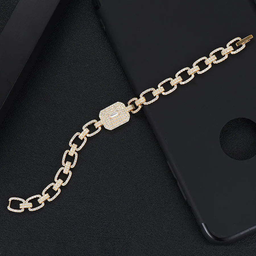 Luxury Chunky Link Bracelet For Women Wedding Full Cubic Zircon Crystal CZ Dubai Bracelet Party Jewelry 2020