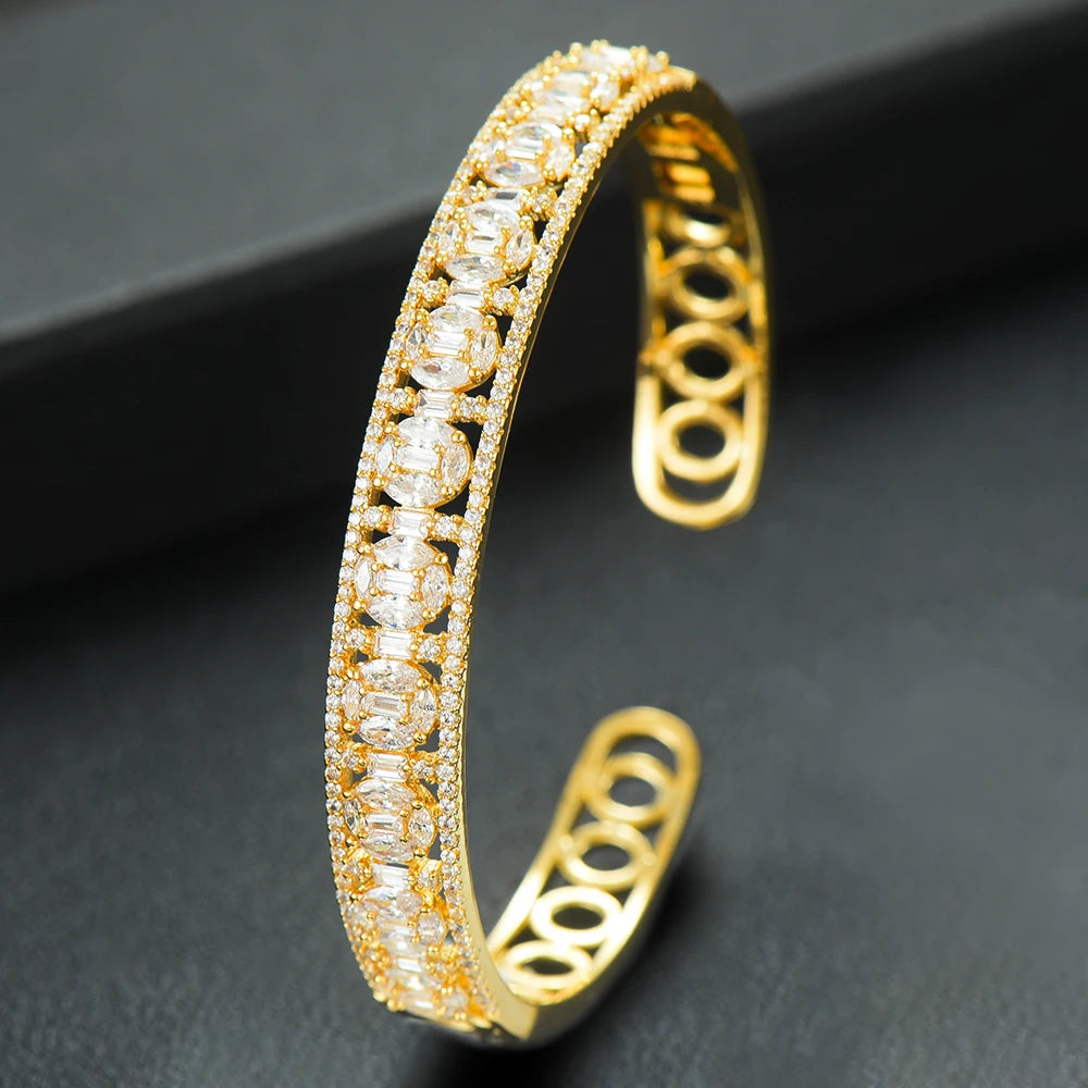 Luxury Stackable Cuff Bangles For Women Wedding Full AAA Cubic Zircon Crystal CZ Dubai Bridal Bracelets Party Jewelry 2022