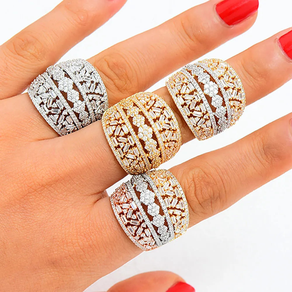 Luxury Bagutte Cut Bold Rings with Zirconia Stones 2022 Women Engagement Party Jewelry High Quality