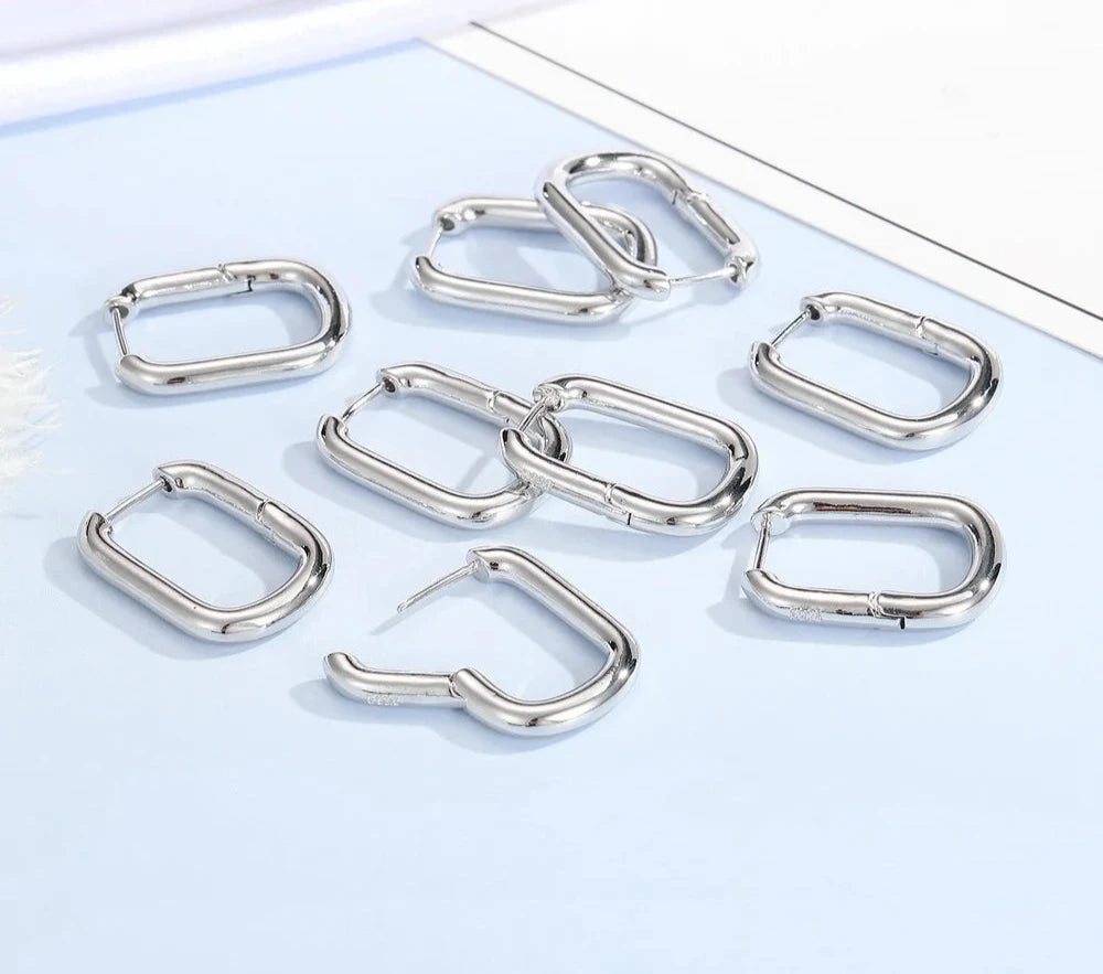 100% Real 925 Sterling Silver Earrings Statement Heart Star Square Round Geometric Hoop Flexible Earwire Leverback Women Jewelry