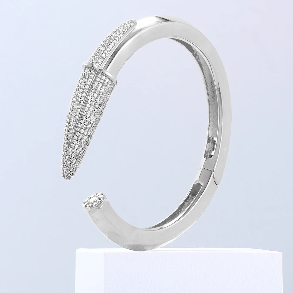 Trendy Pencil Designs Bangle Cuff For Women Wedding Full Cubic Zircon Crystal CZ Dubai Silver Color Party Bracelet 2022