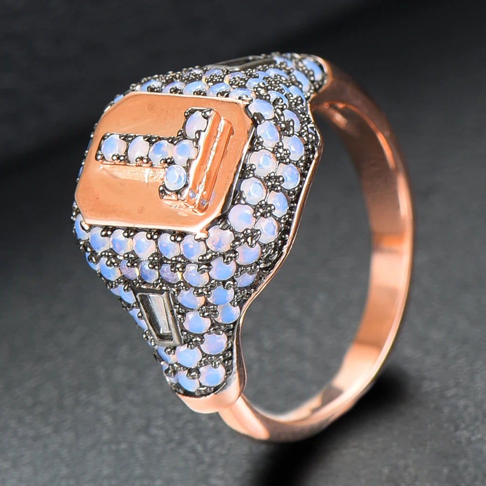 Luxury Initial Rings Geometry Cubic Zironium Engagement Dubai Naija Bridal Finger Rings Jewelry Addiction
