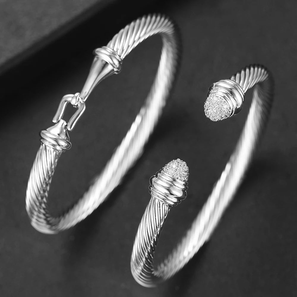 Trendy Luxury Stackable Bangle Cuff For Women Wedding Full Cubic Zircon Crystal CZ Dubai Bracelet Party Jewelry 2023