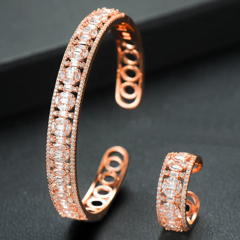 Luxury Stackable Cuff Bangles For Women Wedding Full AAA Cubic Zircon Crystal CZ Dubai Bridal Bracelets Party Jewelry 2022