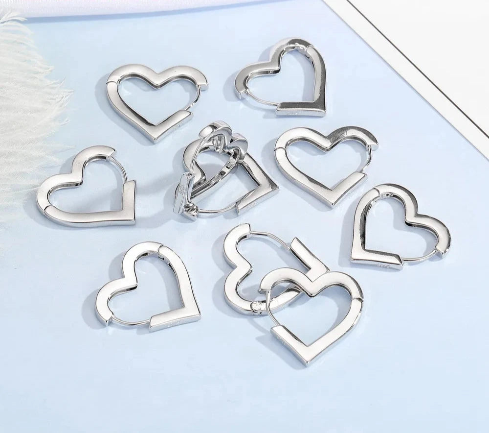 100% Real 925 Sterling Silver Earrings Statement Heart Star Square Round Geometric Hoop Flexible Earwire Leverback Women Jewelry
