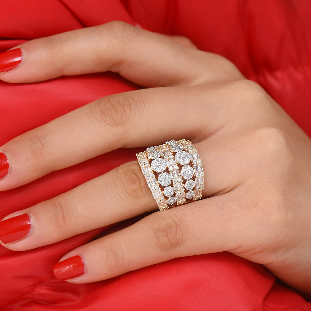 Luxury Bagutte Cut Bold Rings with Zirconia Stones 2020 Women Engagement Party Jewelry High Quality