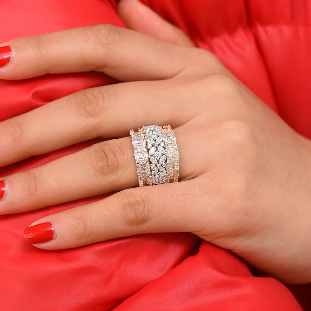 Luxury Geometry Bold Statement Rings for Women Bridal Engagement Wedding Jewelry Cubic Zirconia CZ Accessories Rings