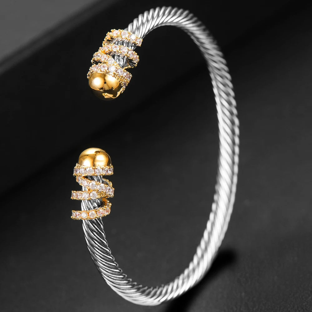 Trendy Luxury Stackable Bangle Cuff For Women Wedding Full Cubic Zircon Crystal CZ Dubai Bracelet Party Jewelry 2023