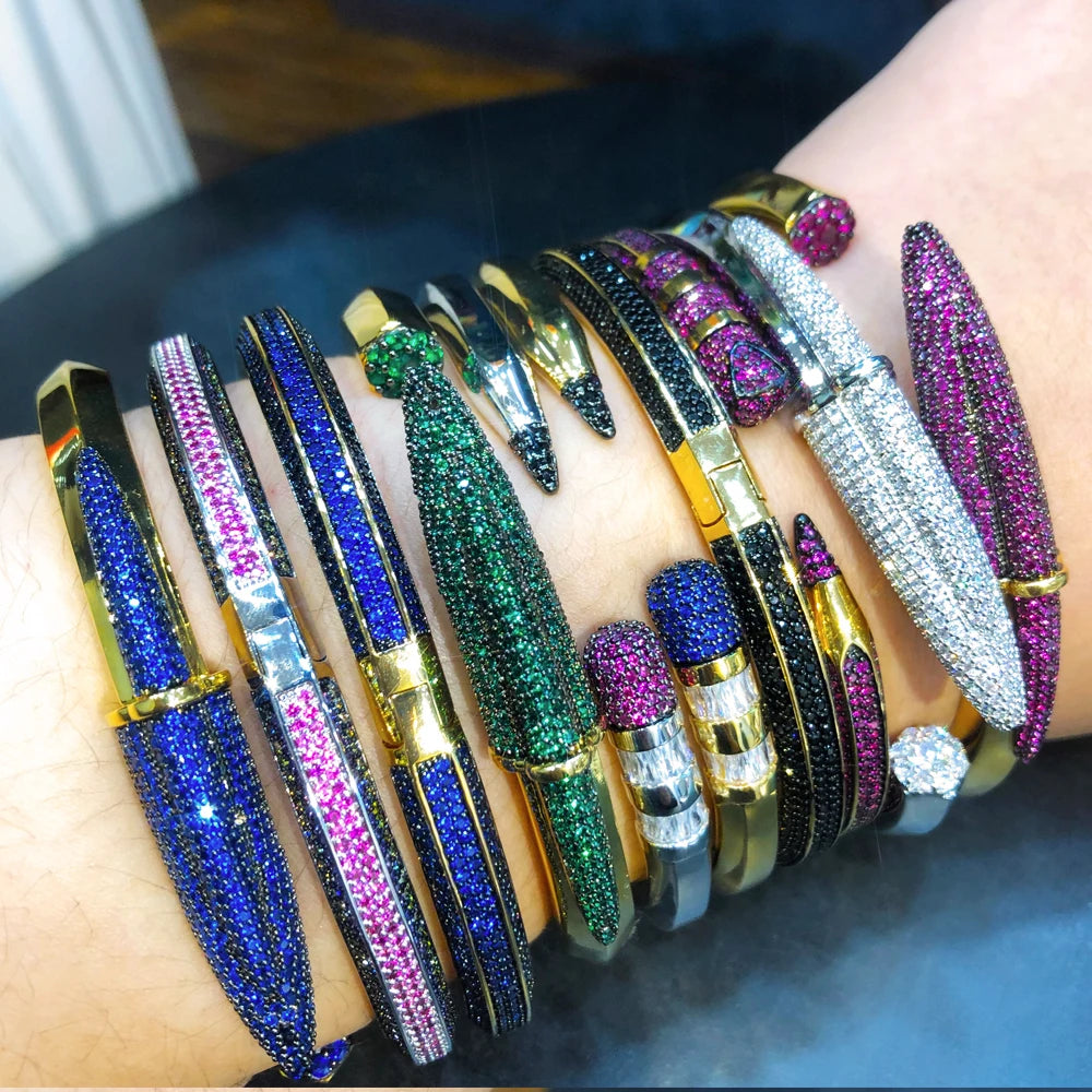Original Mix Match Stackable Pencil Bangle For Women Bridal Wedding Cubic Zircon Open Dubai Bracelet Party Jewelry