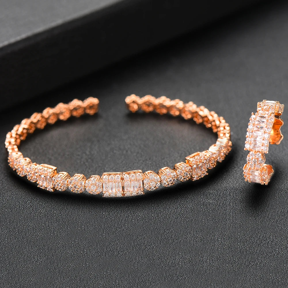 Luxury Stackable Cuff Bangles For Women Wedding Full AAA Cubic Zircon Crystal CZ Dubai Bridal Bracelets Party Jewelry 2022