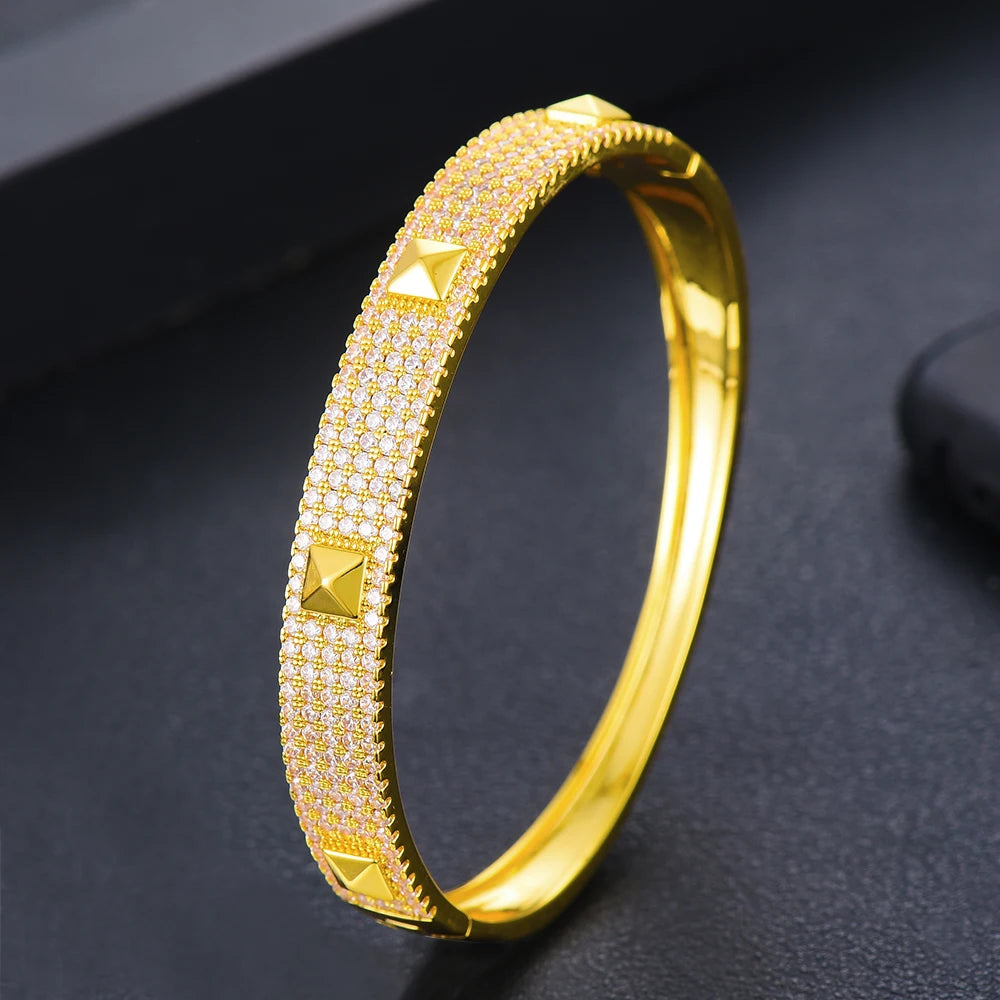 Big Fashion Luxury Bold Bangle Cuff For Women Wedding Party Multi Cubic Zirconia Crystal CZ Dubai Gold Color Bracelet 2020