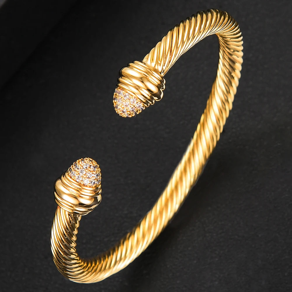 Trendy Luxury Stackable Bangle Cuff For Women Wedding Full Cubic Zircon Crystal CZ Dubai Bracelet Party Jewelry 2023