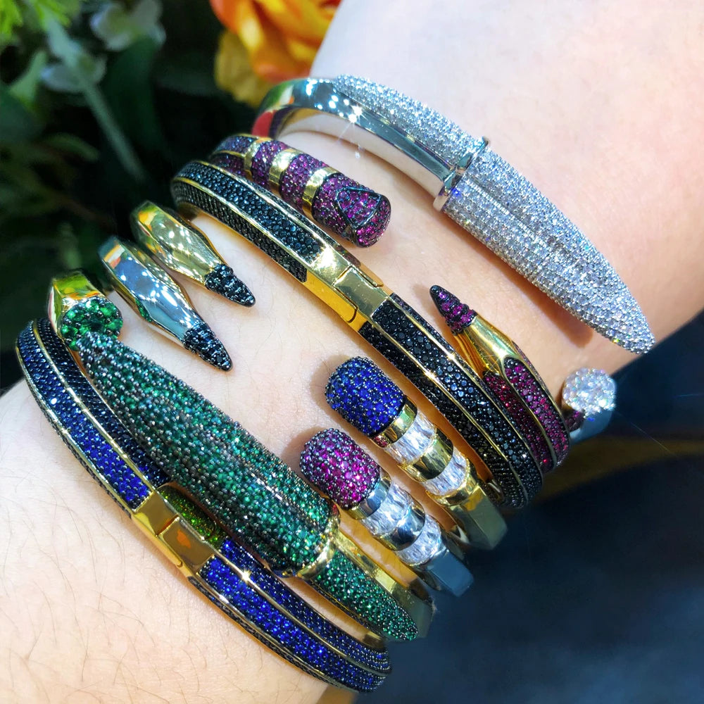 Original Mix Match Stackable Pencil Bangle For Women Bridal Wedding Cubic Zircon Open Dubai Bracelet Party Jewelry