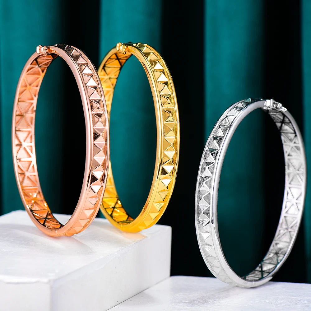Big Fashion Luxury Bold Bangle Cuff For Women Wedding Party Multi Cubic Zirconia Crystal CZ Dubai Gold Color Bracelet 2020