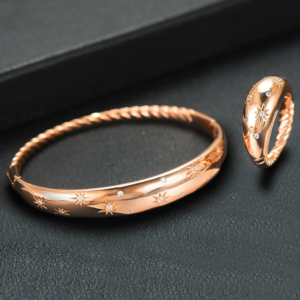 Trendy Luxury Stackable Bangle Cuff For Women Wedding Full Cubic Zircon Crystal CZ Dubai Silver Color Party Bracelet 2023