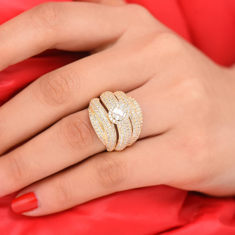Luxury Corssover Chic Bold Statement Rings with Zirconia Stones 2020 Women Engagement Party Jewelry High Quality
