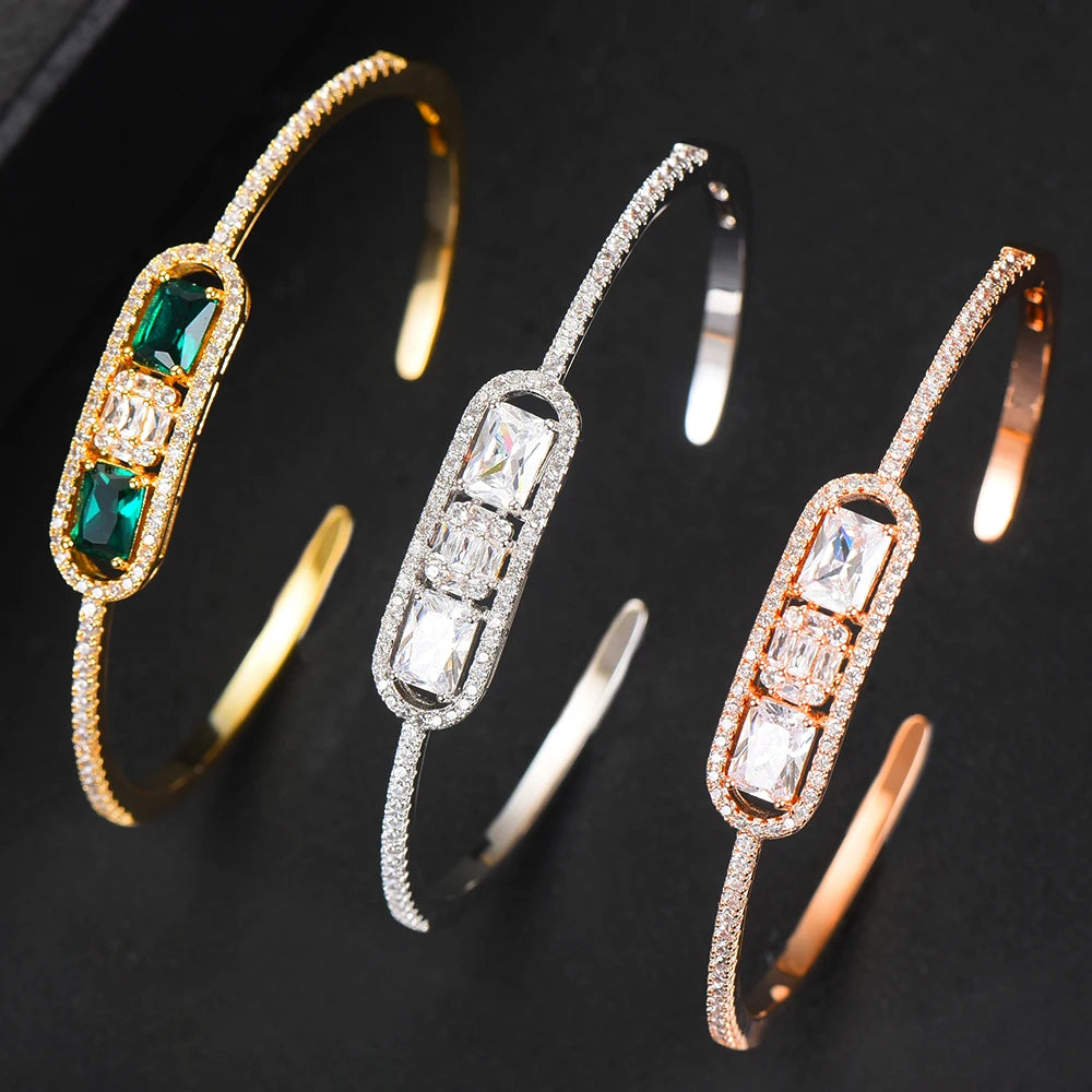 Trendy Luxury Stackable Bangle Cuff For Women Wedding Full Cubic Zircon Crystal CZ Dubai Bracelet Party Jewelry 2022