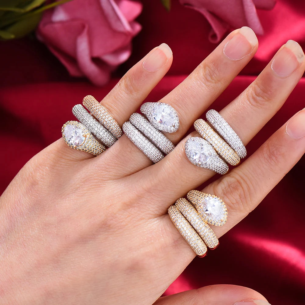 Luxury 3 Layers Twist Snakel Rings with Zirconia Stones 2020 Women Engagement Party Jewelry High Quality