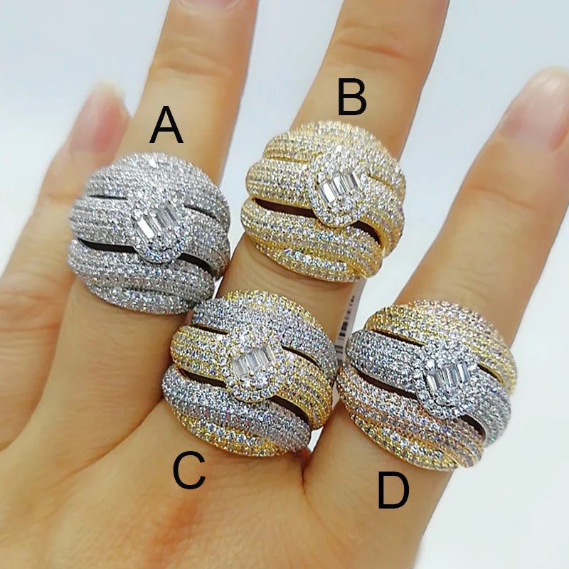Luxury Corssover Chic Bold Statement Rings with Zirconia Stones 2020 Women Engagement Party Jewelry High Quality