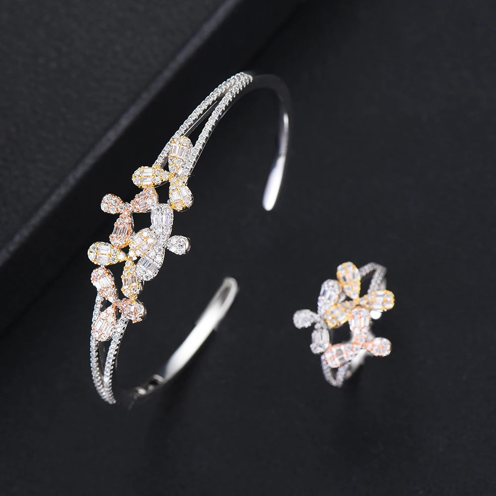 Luxury Stackable Cuff Bangles For Women Wedding Full AAA Cubic Zircon Crystal CZ Dubai Bridal Bracelets Party Jewelry 2022