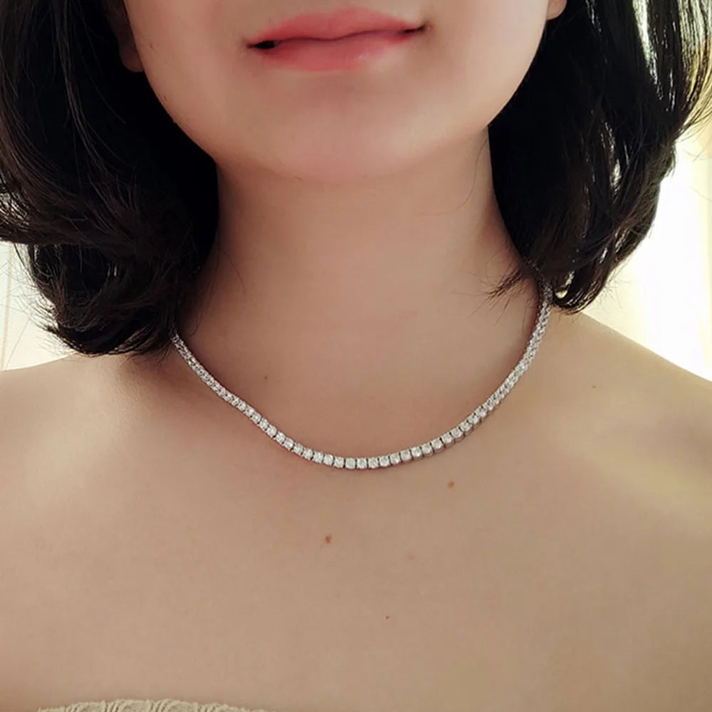 100% Guarantee Real 925 Sterling Silver 41/45/51/56/61CM Tennis Necklace 3/4mm Zircon Chain Unisex Choker Fine Jewelry
