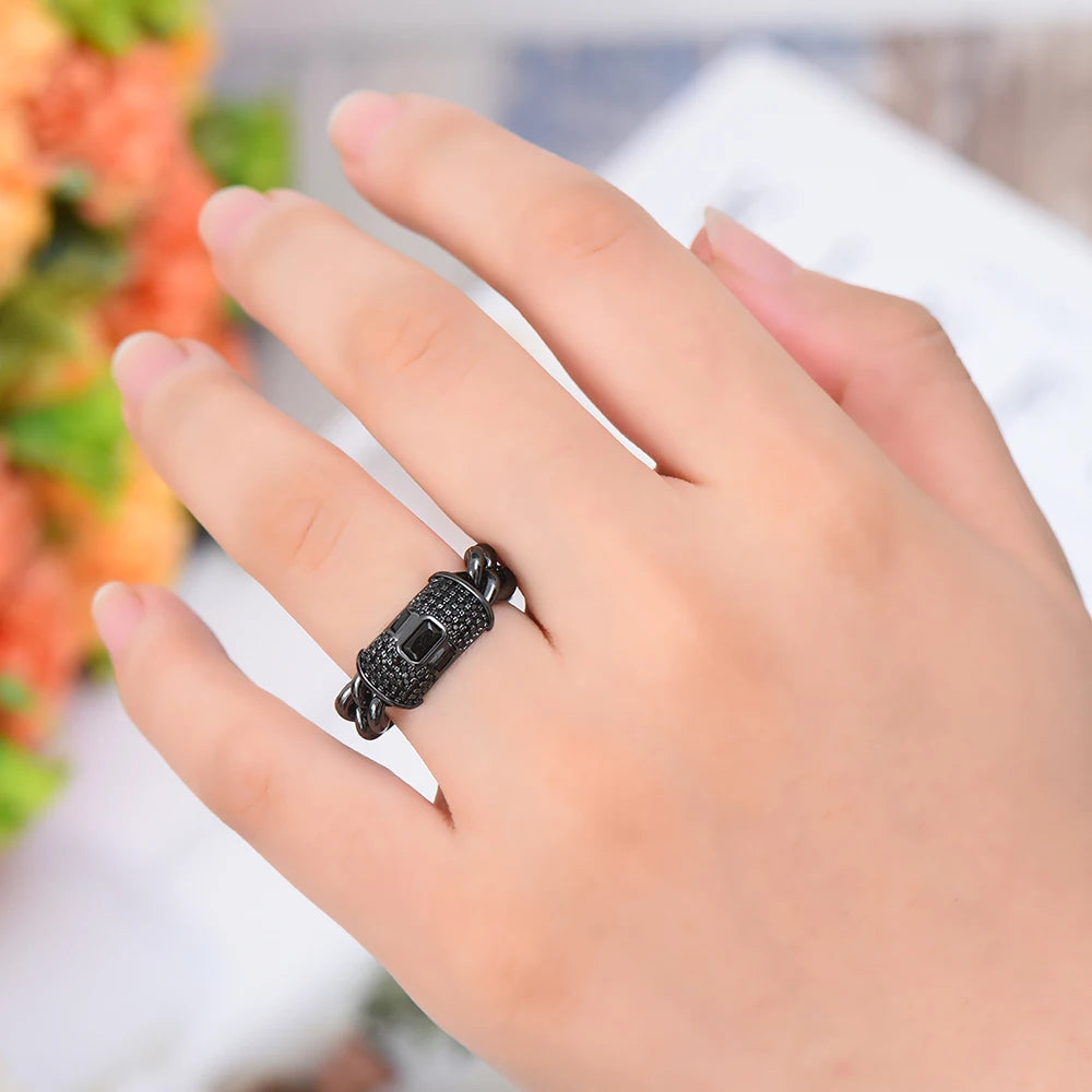 Bold Stackable Ring Luxury Chunky Chain Rings for Women Wedding Cubic Zircon Bridal Engagement Wedding Dubai Finger Rings