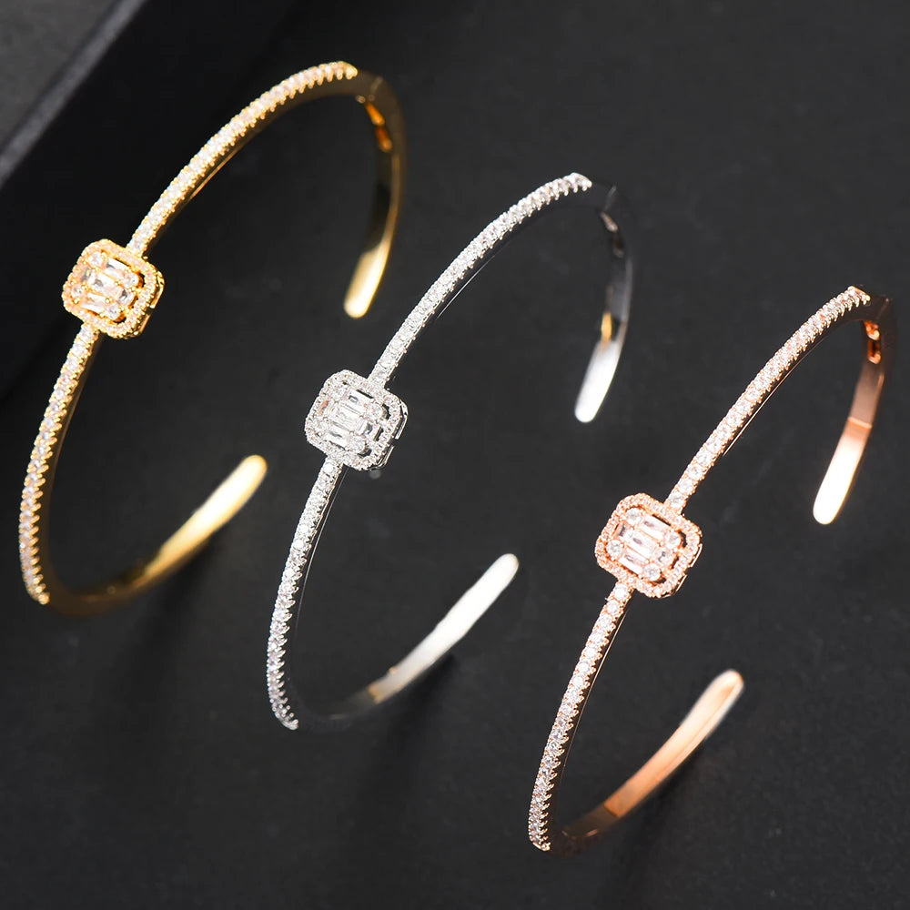 Trendy Luxury Stackable Bangle Cuff For Women Wedding Full Cubic Zircon Crystal CZ Dubai Bracelet Party Jewelry2019