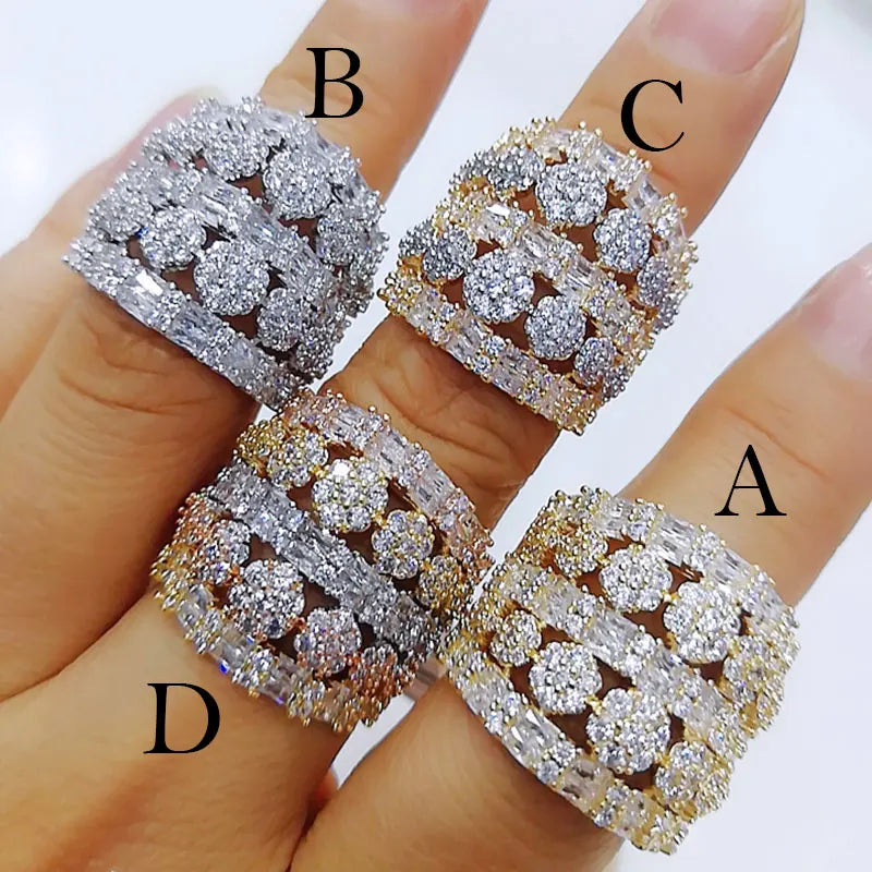 Luxury Bagutte Cut Bold Rings with Zirconia Stones 2020 Women Engagement Party Jewelry High Quality