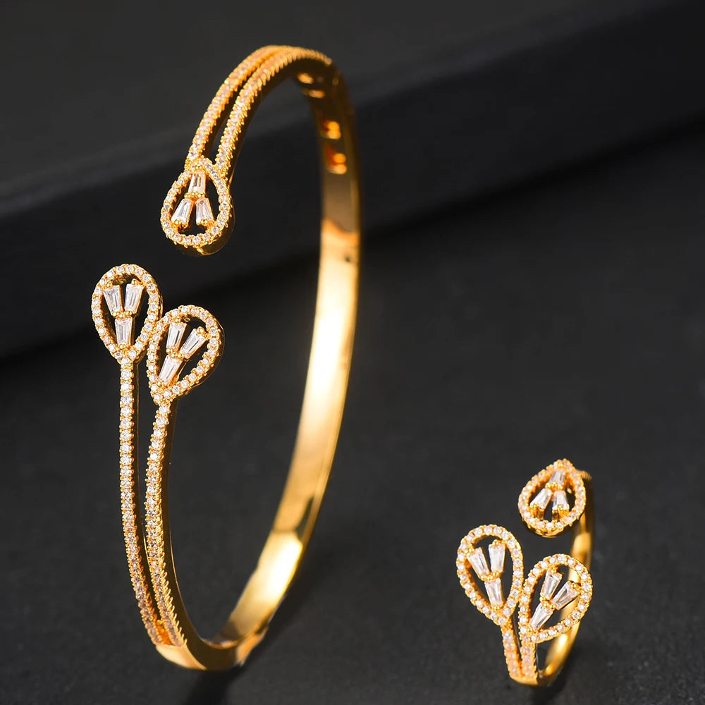 Luxury Stackable Cuff Bangles For Women Wedding Full AAA Cubic Zircon Crystal CZ Dubai Bridal Bracelets Party Jewelry 2022