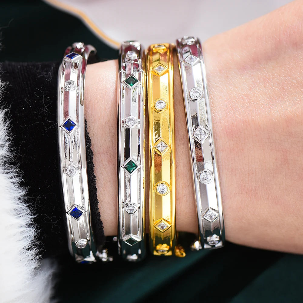 Big Fashion Luxury Bold Bangle Cuff For Women Wedding Party Multi Cubic Zirconia Crystal CZ Dubai Gold Color Bracelet 2020