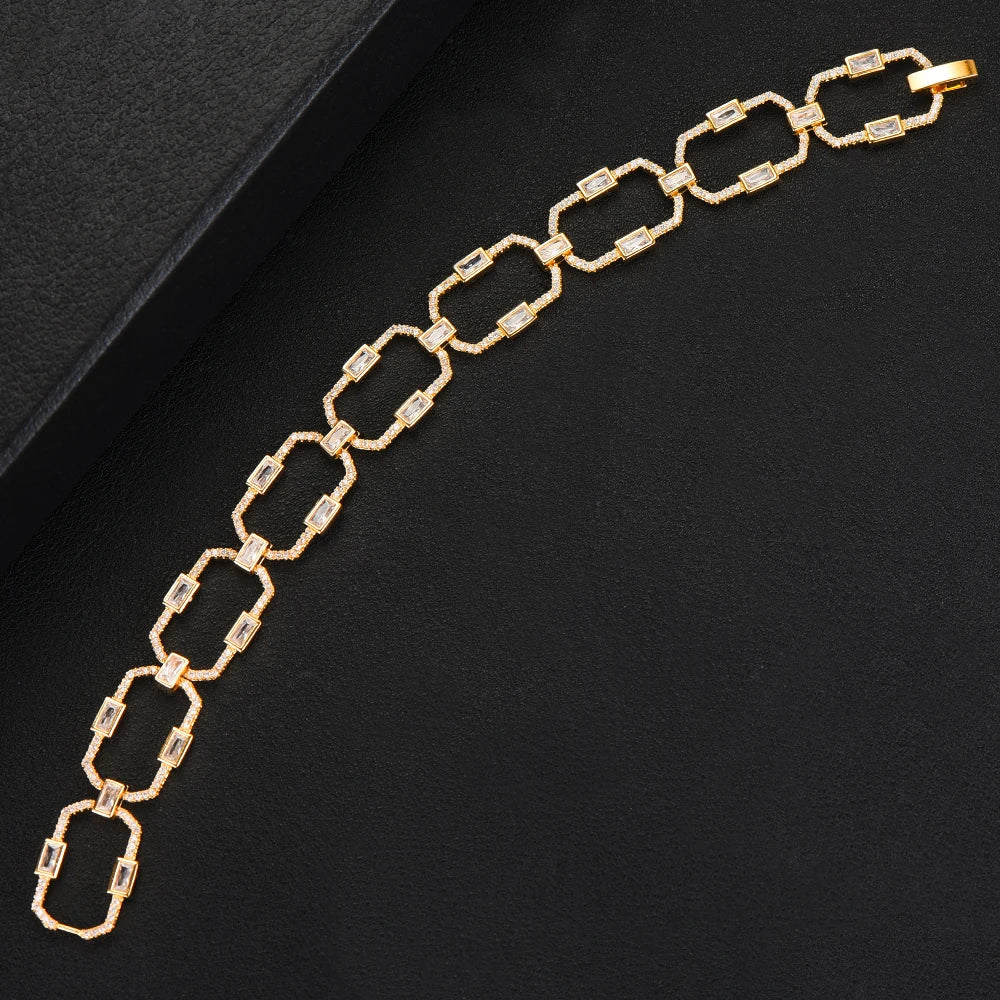 Luxury Square Link Chain Bracelets Bangles Cubic Zircon CZ Vintage Bohemian Cuff Bracelets For Women Femme Fashion Jewelry