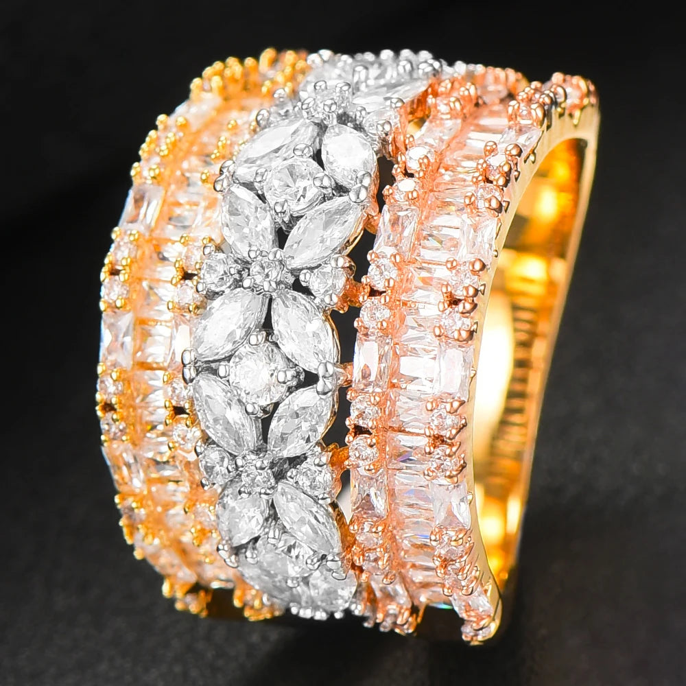 Luxury Geometry Bold Statement Rings for Women Bridal Engagement Wedding Jewelry Cubic Zirconia CZ Accessories Rings