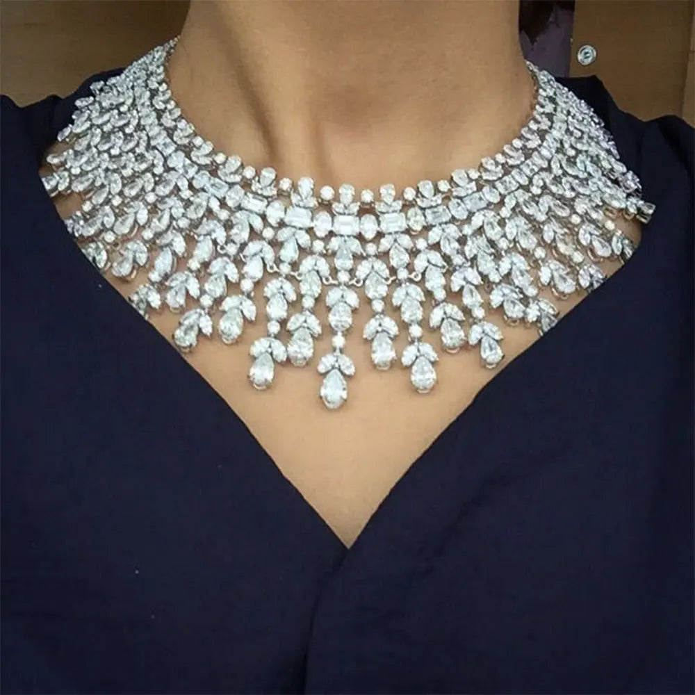 4PCS Luxury WATERDROP Big Statement Jewelry set For Women Wedding Cubic Zircon CZ African Dubai Bridal Jewelry