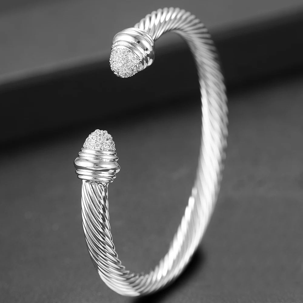 Trendy Luxury Stackable Bangle Cuff For Women Wedding Full Cubic Zircon Crystal CZ Dubai Bracelet Party Jewelry 2023