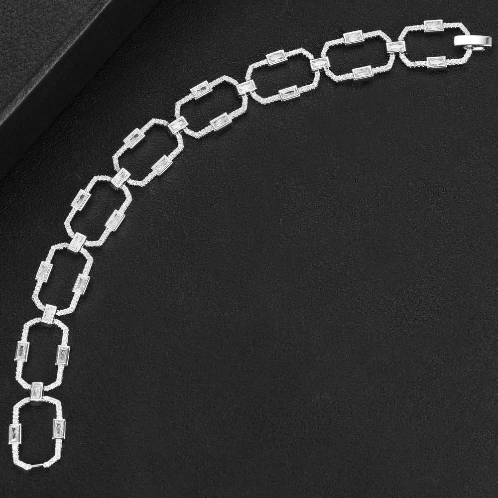 Luxury Square Link Chain Bracelets Bangles Cubic Zircon CZ Vintage Bohemian Cuff Bracelets For Women Femme Fashion Jewelry