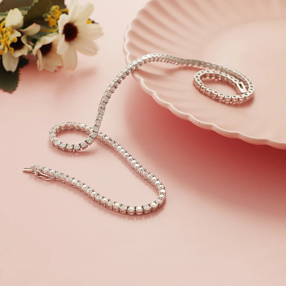 100% Guarantee Real 925 Sterling Silver 41/45/51/56/61CM Tennis Necklace 3/4mm Zircon Chain Unisex Choker Fine Jewelry
