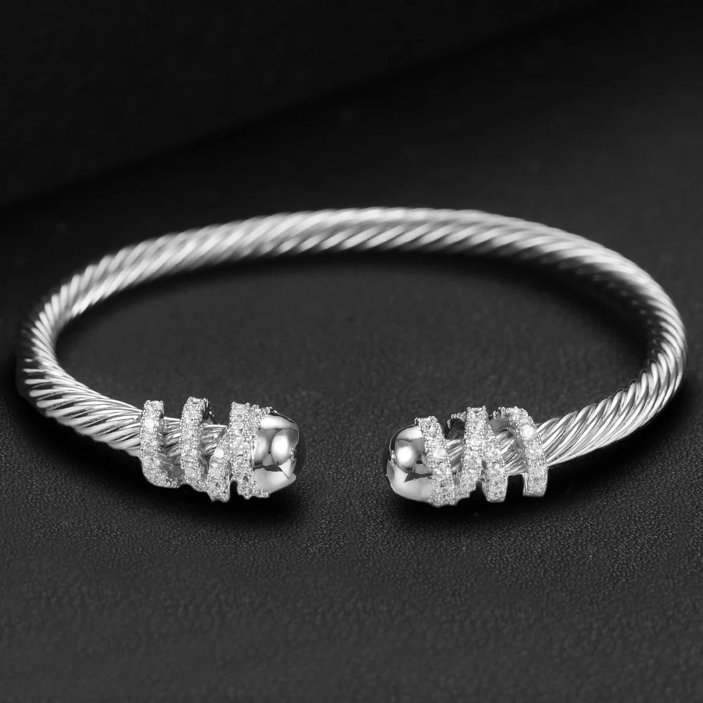 Trendy Luxury Stackable Bangle Cuff For Women Wedding Full Cubic Zircon Crystal CZ Dubai Bracelet Party Jewelry 2023