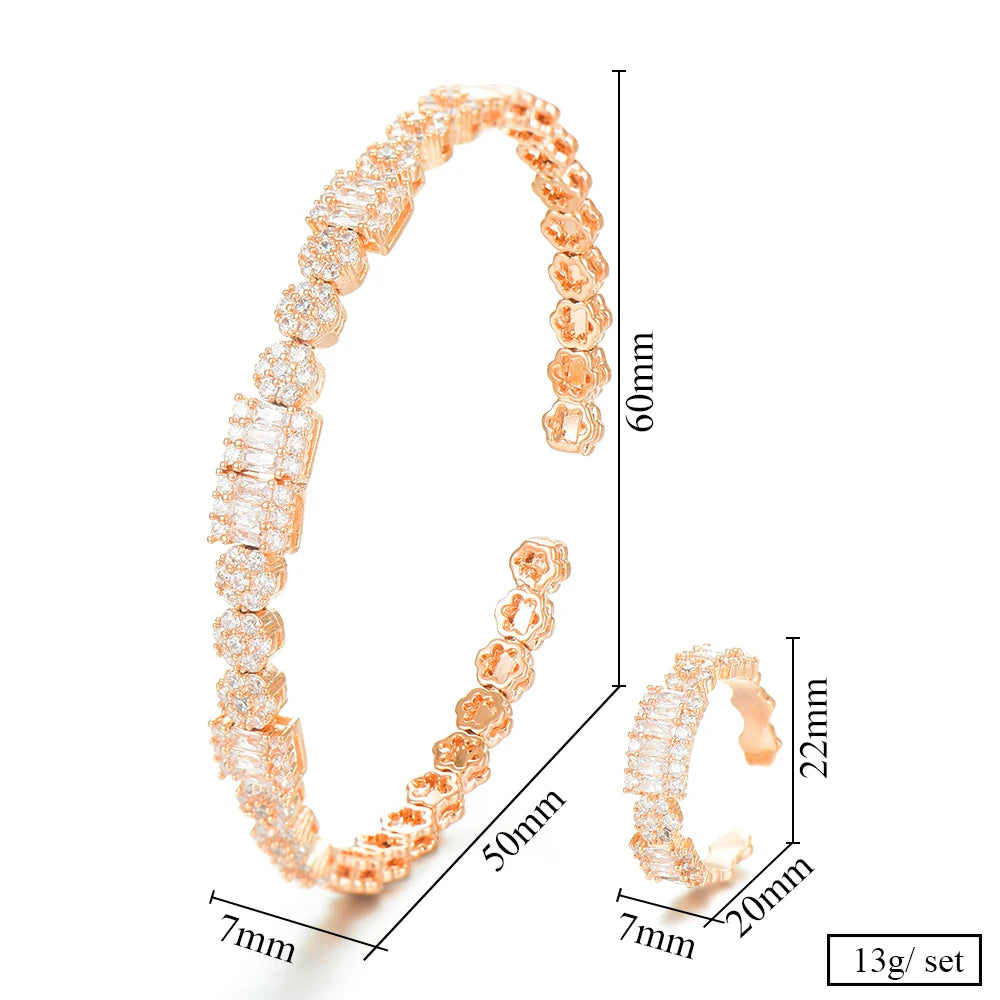 Luxury Stackable Cuff Bangles For Women Wedding Full AAA Cubic Zircon Crystal CZ Dubai Bridal Bracelets Party Jewelry 2022