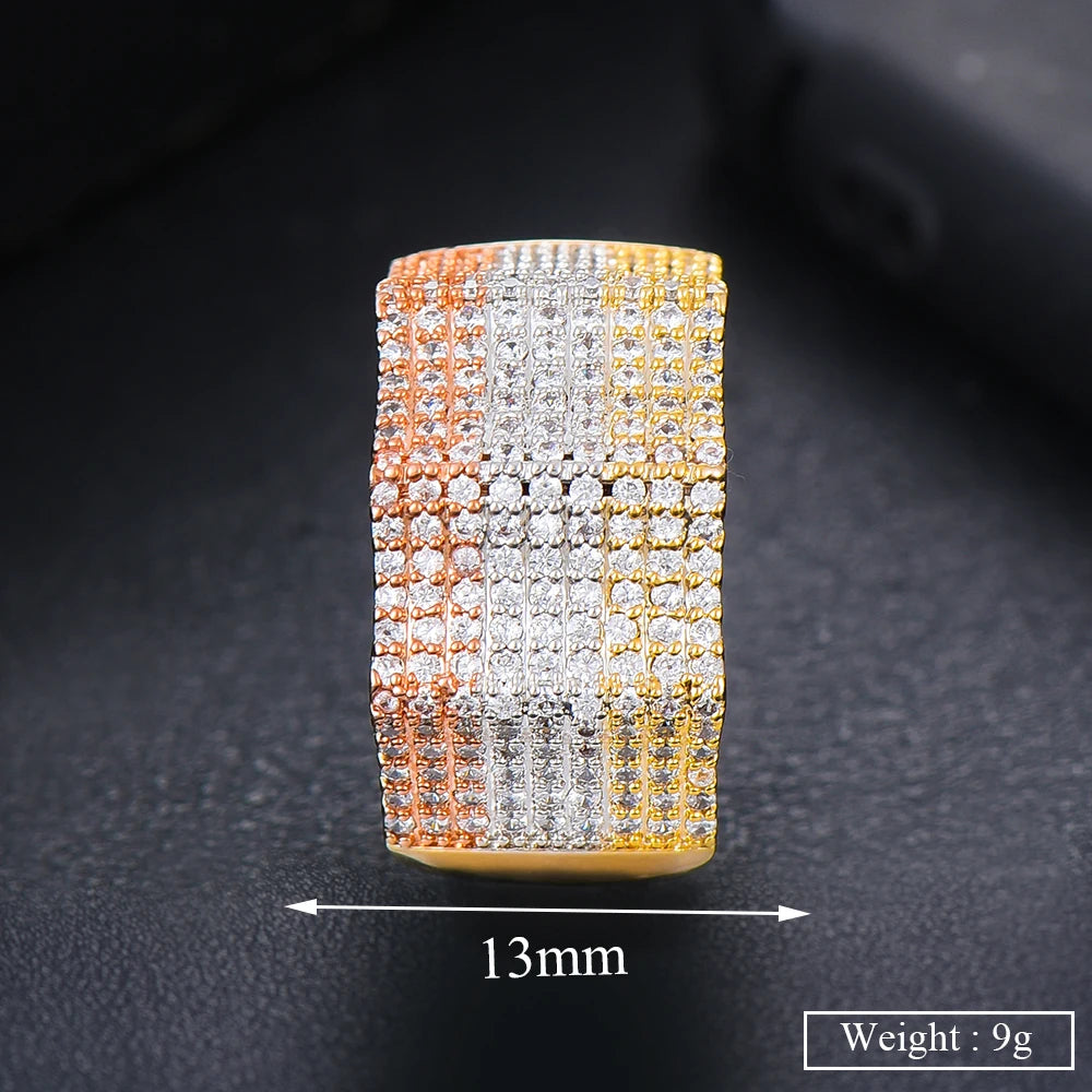 Luxury Geometric Bold Statement Rings with micro cubic zironia cz Women Engagement Party Jewelry High Quality