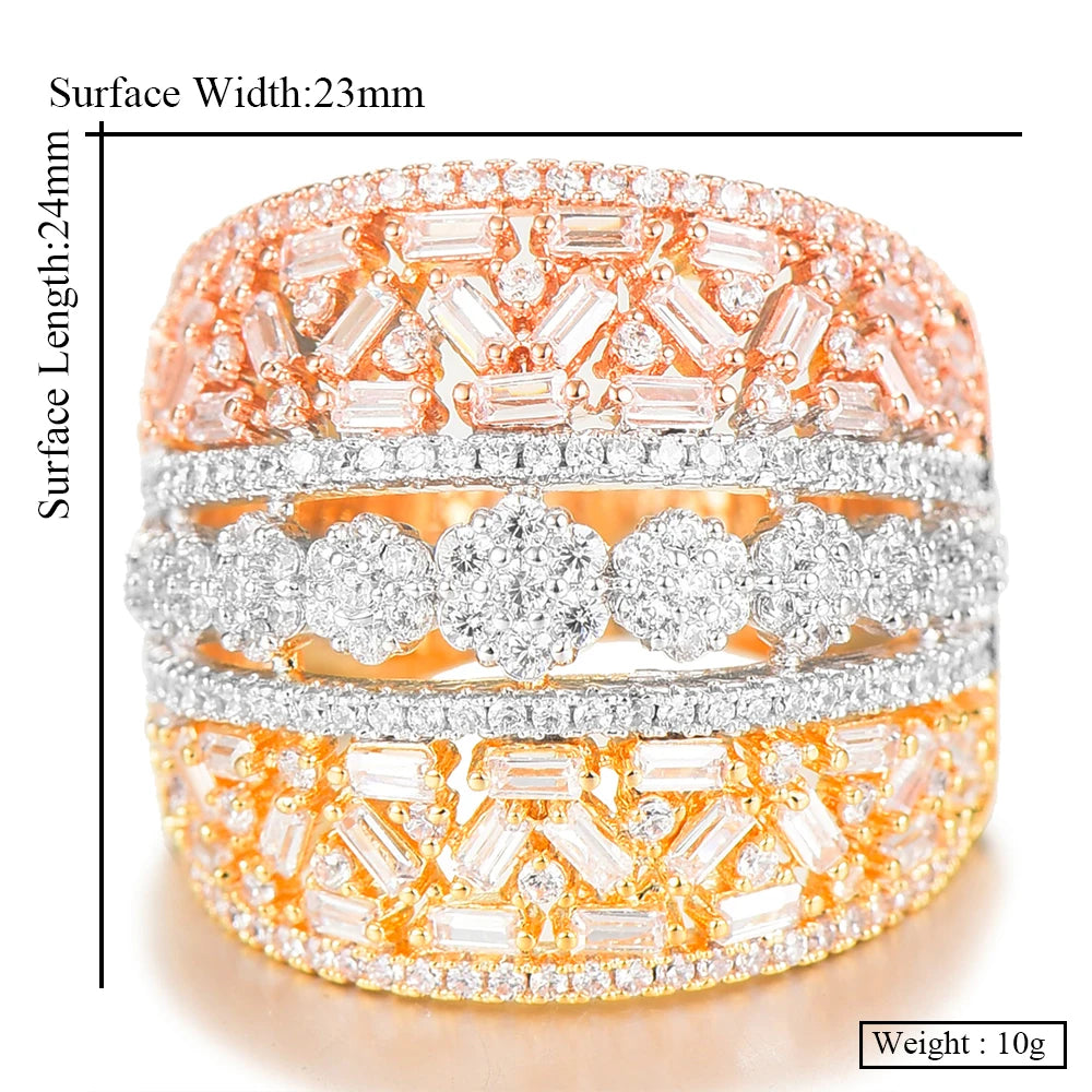 Luxury Bagutte Cut Bold Rings with Zirconia Stones 2022 Women Engagement Party Jewelry High Quality