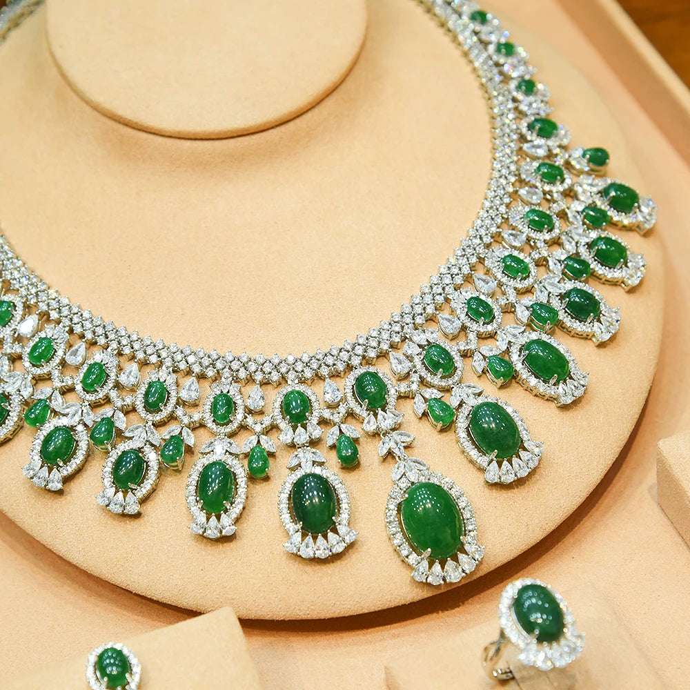 4PCS Luxury Green purple Mixed Big Statement Jewelry set For Women Wedding Cubic Zircon CZ African Dubai Bridal Jewelry