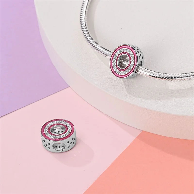 925 Sterling Silver Romantic Pink 26 Letters DIY Love Charms Beads Fit Pandora 925 Original Bracelets Fine Birthday Jewelry Gift