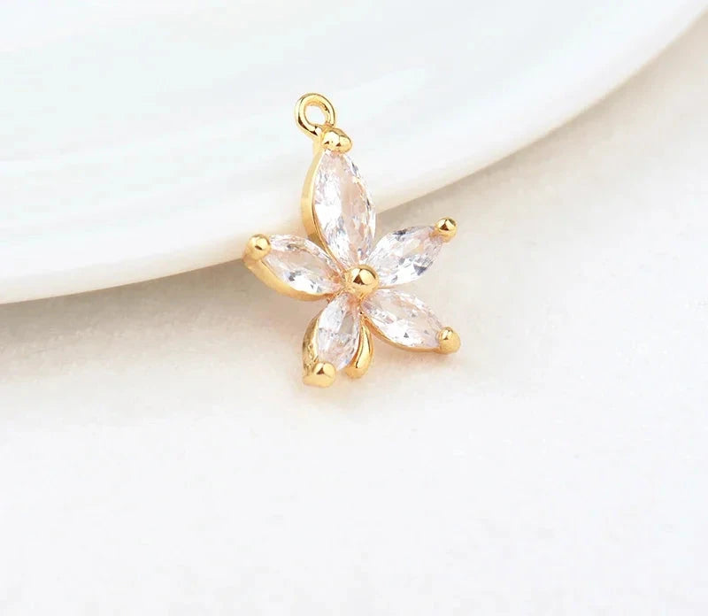 (908) 18.5*13.5MM 24K Gold Color Brass with Zircon Flower Charms Pendants High Quality Diy Jewelry Findings Accessories