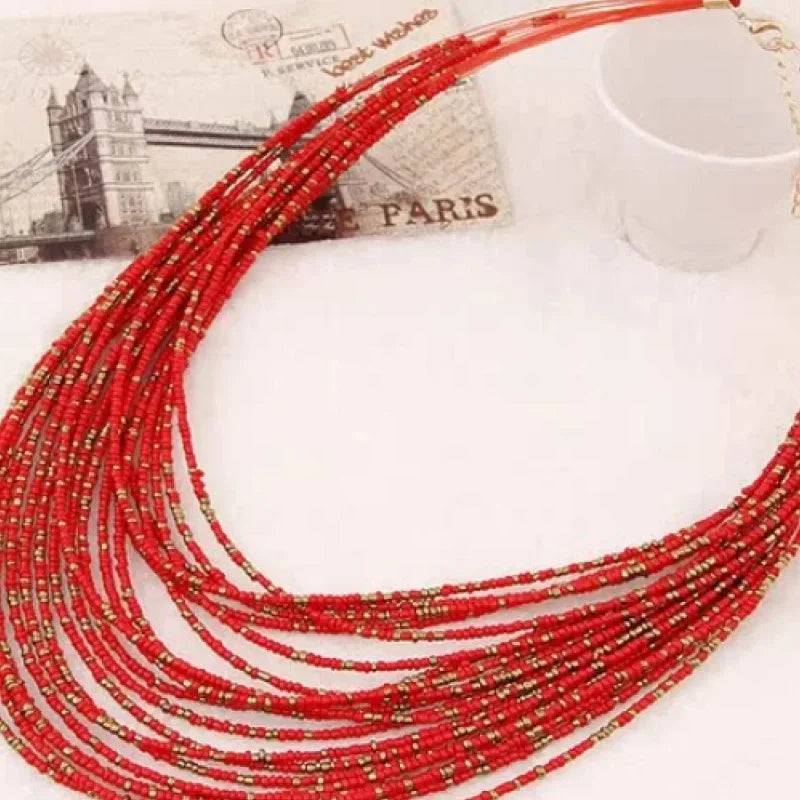 New fashionable personality Bohemian necklace long chain rice beads multi-layer necklace for women jewelry accessories wholesale