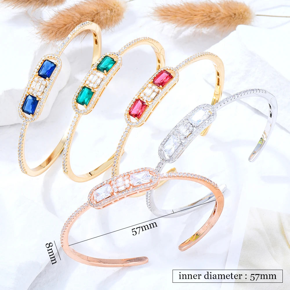 Trendy Luxury Stackable Bangle Cuff For Women Wedding Full Cubic Zircon Crystal CZ Dubai Bracelet Party Jewelry 2022
